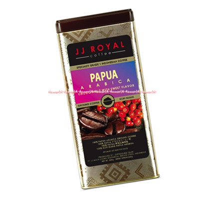 JJ Royal Papua Arabica Ground Coffee 200g Kopi Bubuk Murni Kemasan Kaleng Jjroyal Papua Arabika Coco Malt White Sweet Flavour