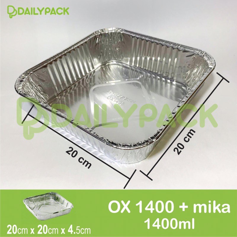 ALUMINIUM FOIL TRAY OX-1400 + TUTUP MIKA (20 x 20 cm)