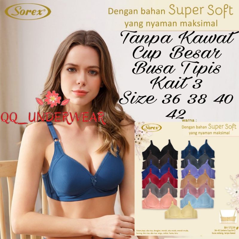 Bra Sorex 17239 / Bh Sorex Tanpa Kawat Cup Besar Kait 3 Super Soft / Bh Sorex 17239 / Bra Sorex 17239