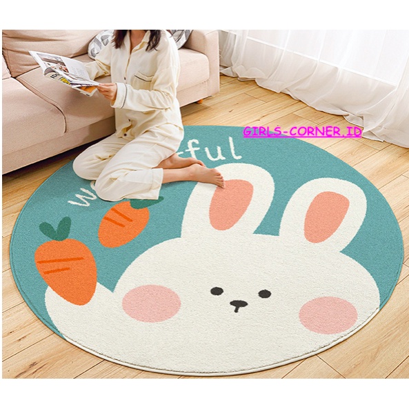 KARPET BULU BULAT MODERN MINIMALIS LUCU KOREA DIAMETER 100CM