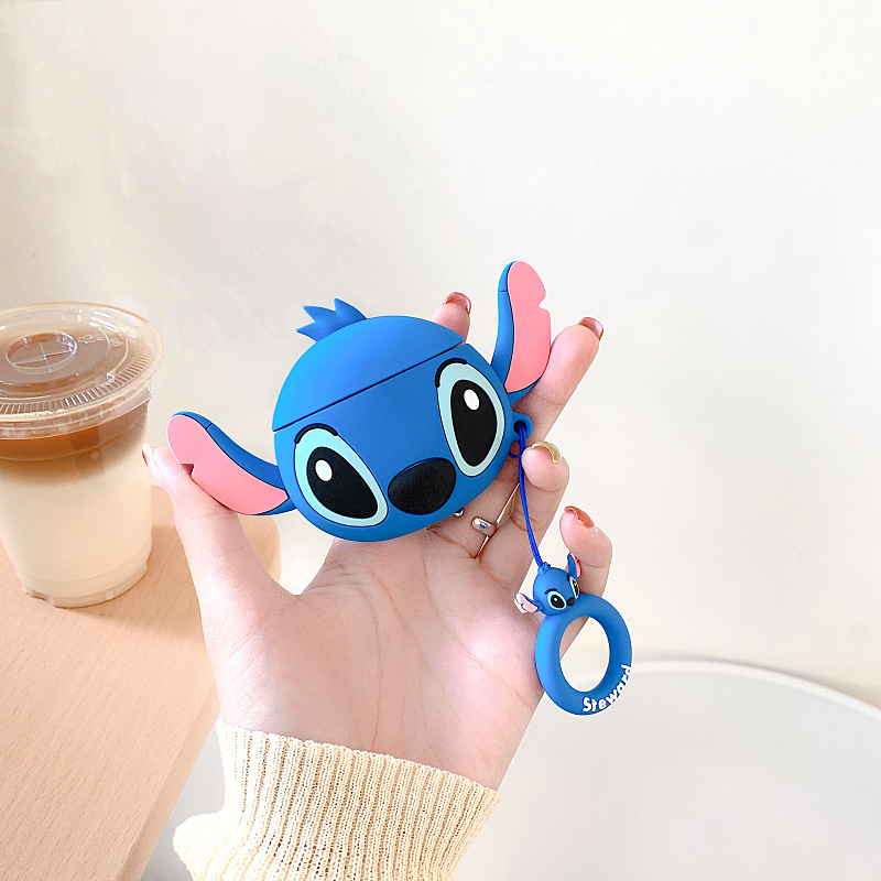 Casing Soft Case Silikon Motif Lilo Stitch 3d + Lanyard Untuk Airpods 1 / 2 / 1 / 2