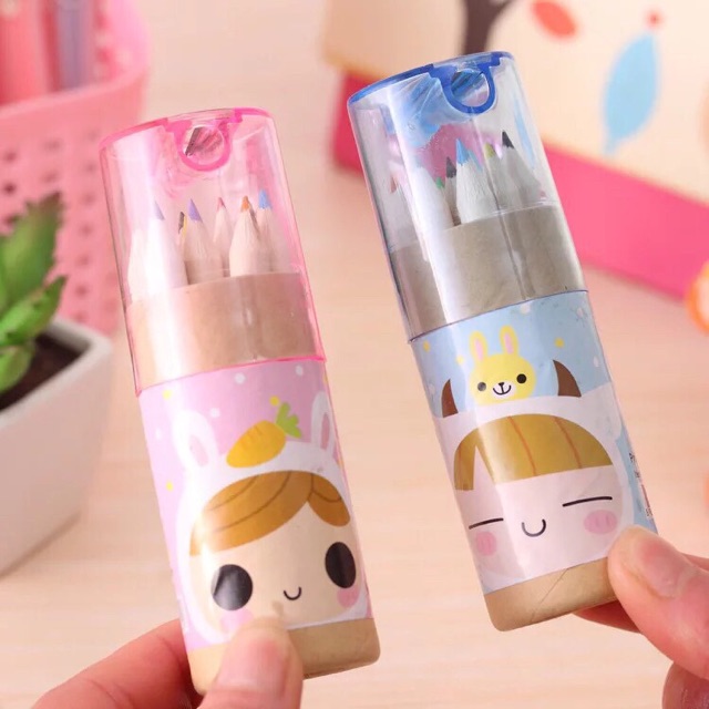 PWA053 Pensil Warna Mini Motif Girl / Pewarna Pensil Kayu dan Penggerik