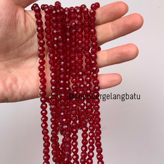 kristal bola dunia cutting 6mm red quartz Merah kuarsa ceko bulat bead aksesoris fashion online