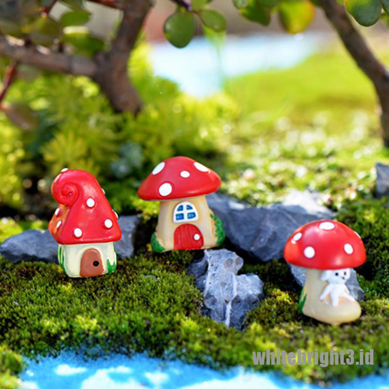 (white3) Miniatur Rumah Jamur Bahan Resin Untuk Dekorasi Fairy Garden