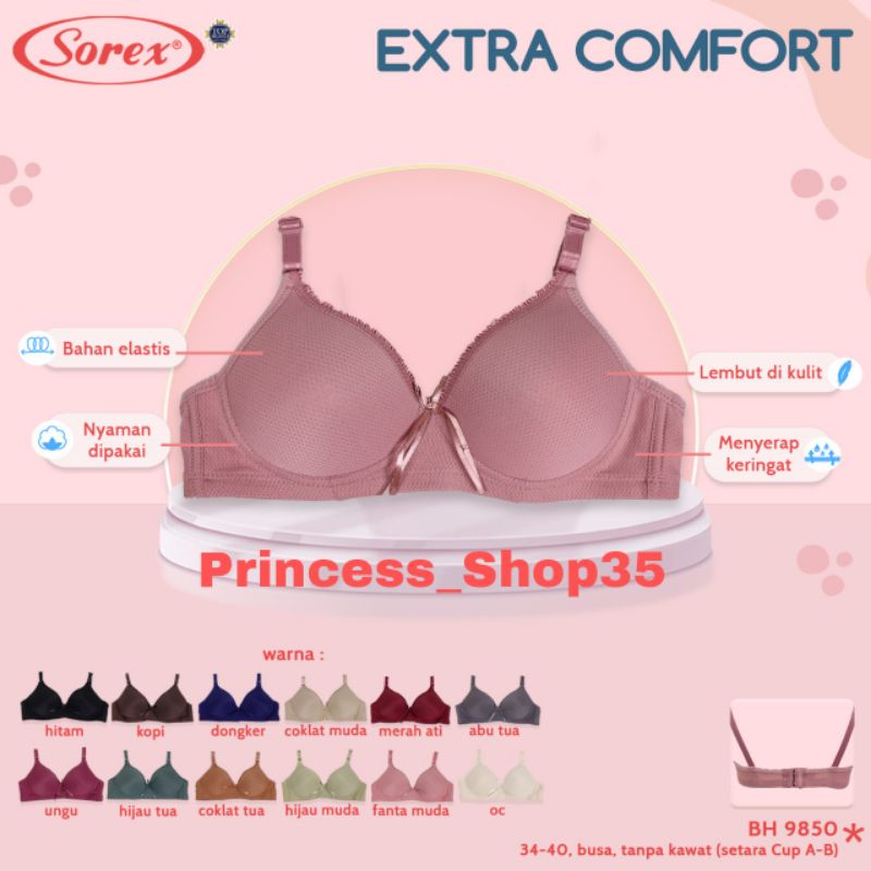 Bra Sorex 9850 Tanpa Kawat Busa Tipis Kait 2 34-40 / Bh Sorex 9850 / Bra Sorex 9850