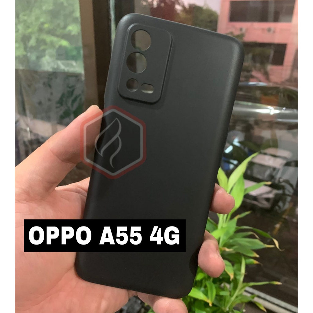 Paket 4 in 1 Case OPPO A55 4G Softcase Black Matte + Anti Gores Layar + Camera Glass Free Garskin Carbon | Casing Premium Slim Exellent Cover | Soft Matte | Soft Case Macaron