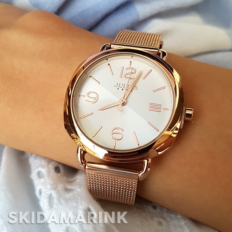 Julius JA-1191A / JA1191 Jam Tangan Wanita Korea Original Stainless steel Cantik Elegan - Rose Gold