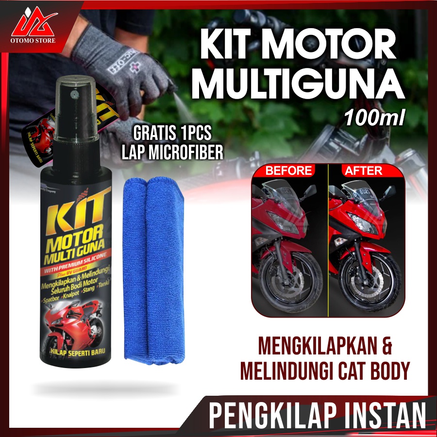 KIT MULTIGUNA GRATIS LAP MICROFIBER Kit Spray Poles Mengkilapkan Cover Body Melindungi Motor Semprot Serbaguna 100 ml