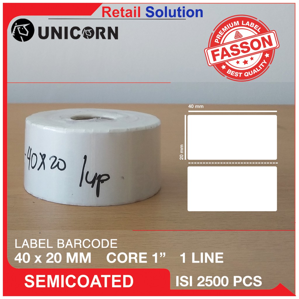 Label Barcode Semicoat 40x20 mm / 40 x 20 mm / 4x2CM - 1 Kolom