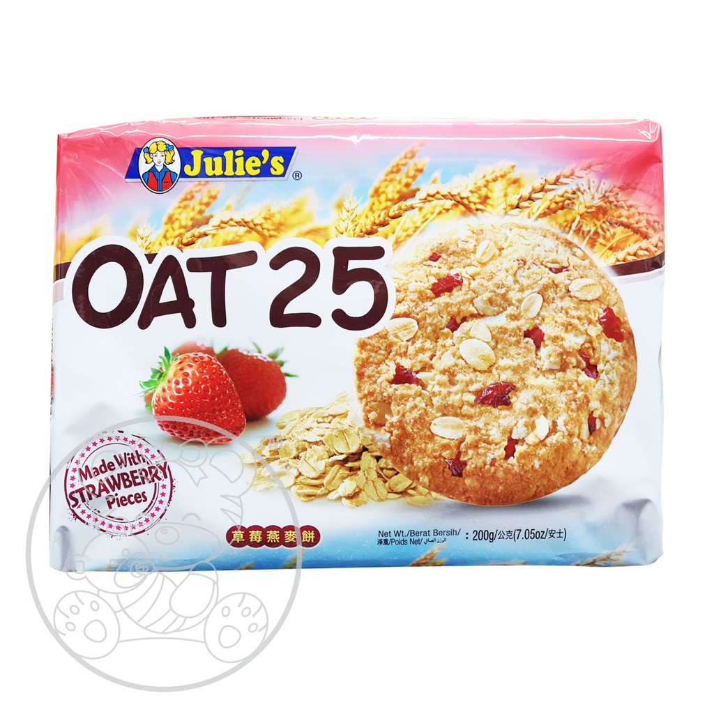 

Julie's Oat 25 made With Strawberry Pieces Lacto Vegetarian 8 Convi-Packs Kemasan Terbaru