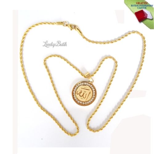 Lovelybutik - Kalung muslim Titanium Anti Karat Fatimah Kalung Wanita Islami Ukuran 60 Cm Rantai Kalung Tambang BONUS KOTAK PERHIASAN