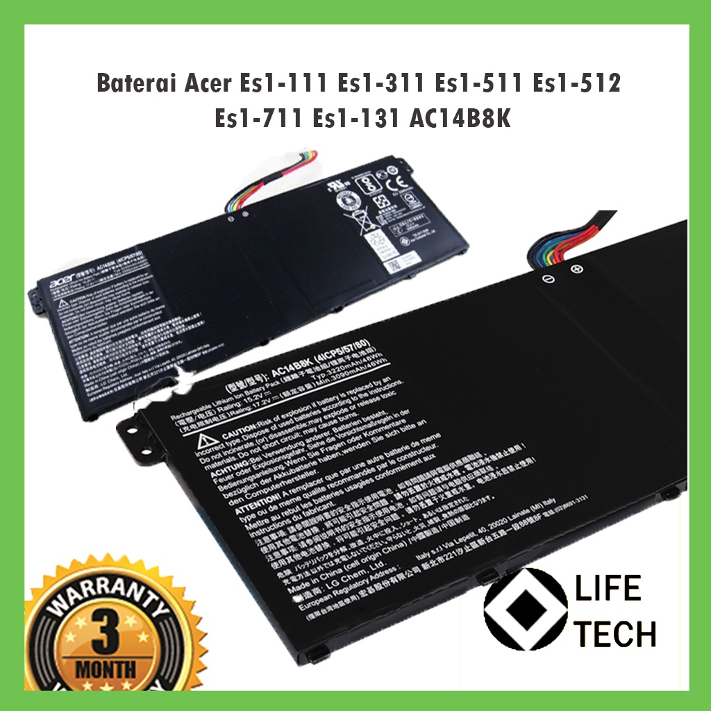 Baterai Laptop Acer Aspire ES1-111 ES1-511 ES1-512 ES1-520 V3-111 V3-112 V3-371 Series AC14B8K