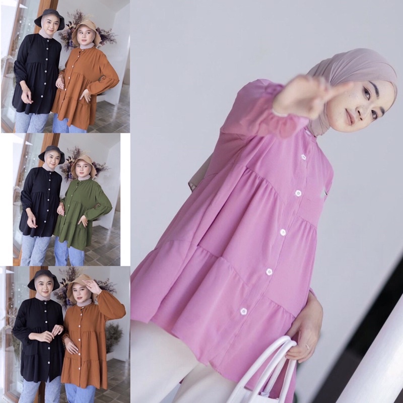 Long Tunik Atasan Wanita Katun Linen Polo Polos Premium