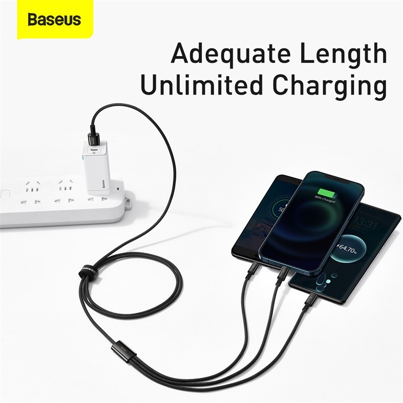 Baseus Original Tungsten Kabel Data 3 in 1 Micro USB Type C Lightning Cable Charger Casan Tipe C Mikro Ori