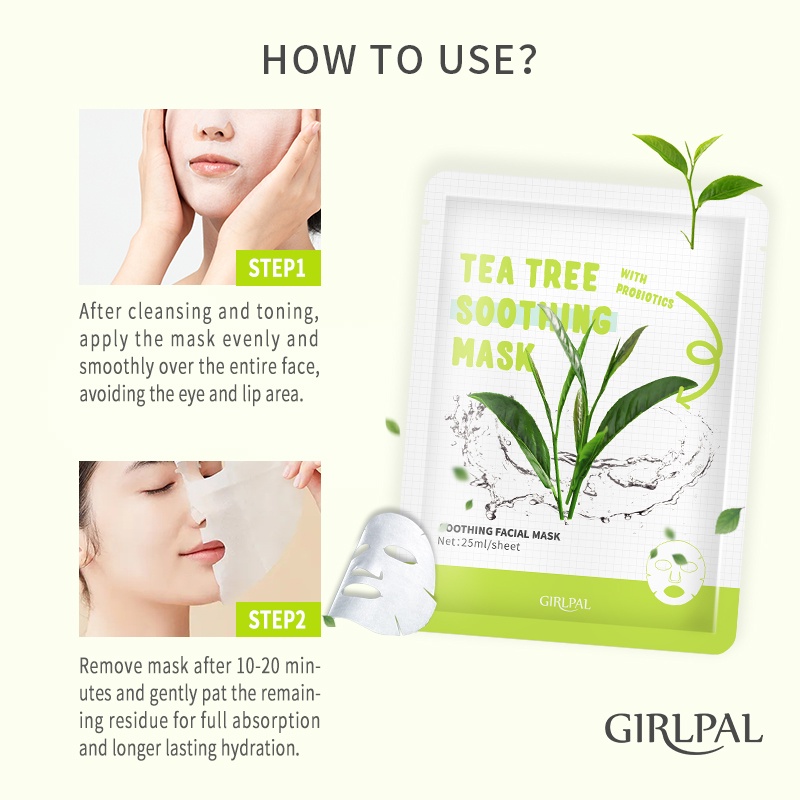 GIRLPAL Tea Tree Deep Moisturizing Soothing Face Sheet Mask Masker Wajah Facial Skincare