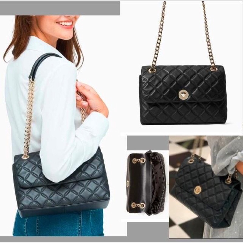 Tas KS Tas KS Natalia Medium Flap Shoulder / Natalia med flap satchel black / KateSpadee Natalia Bla