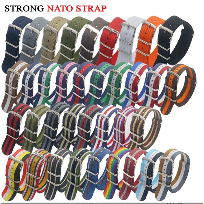 Nato Strap Zulu Tali Jam Nylon Canvas 20mm 22mm Stripe Strip Watch biru gray brown putih hitam