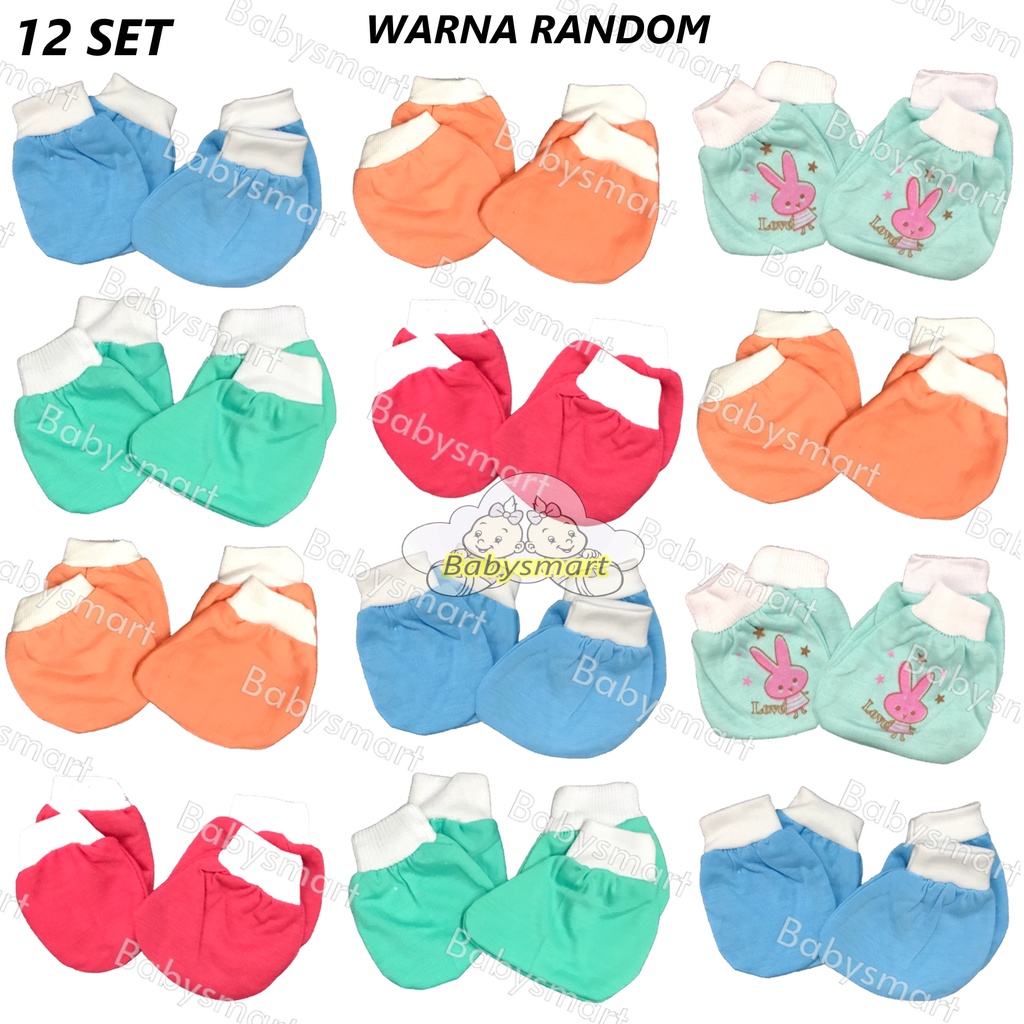Babysmart - 12 Set Sarung Tangan dan Kaki Bayi STK New Born (NB) Bahan Katun