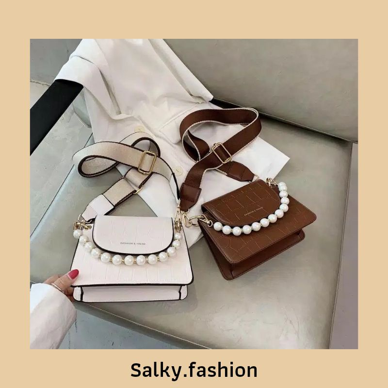 tas batam Tas Selempang Croco Rantai Mutiara Import