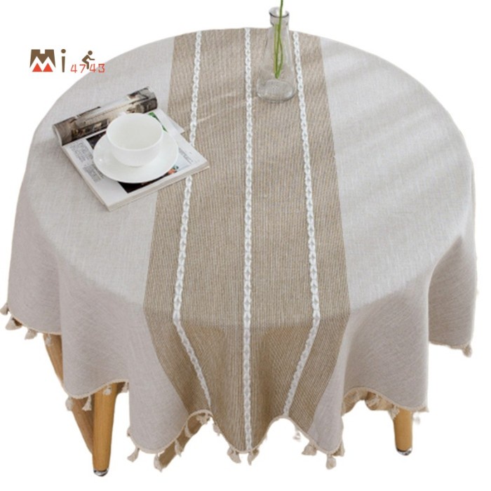 Taplak Meja Bundar Bahan Katun Linen untuk Dekorasi Meja Makan