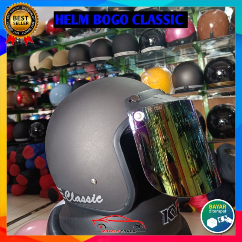 helm BOGO GARIS classic sudah termasuk KACA DATAR free PACKING