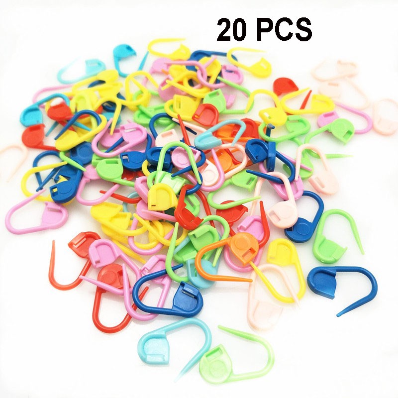 20 pcs Campuran Warna Plastik Merajut Alat Pengunci Stitch Spidol Crochet Latch Knitting Tools