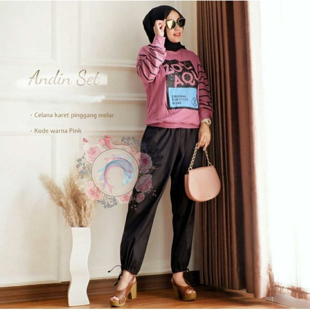 Set training wanita andin zolaqu/setelan celana wanita casual/setelan baju cewe/babyterry/olahraga