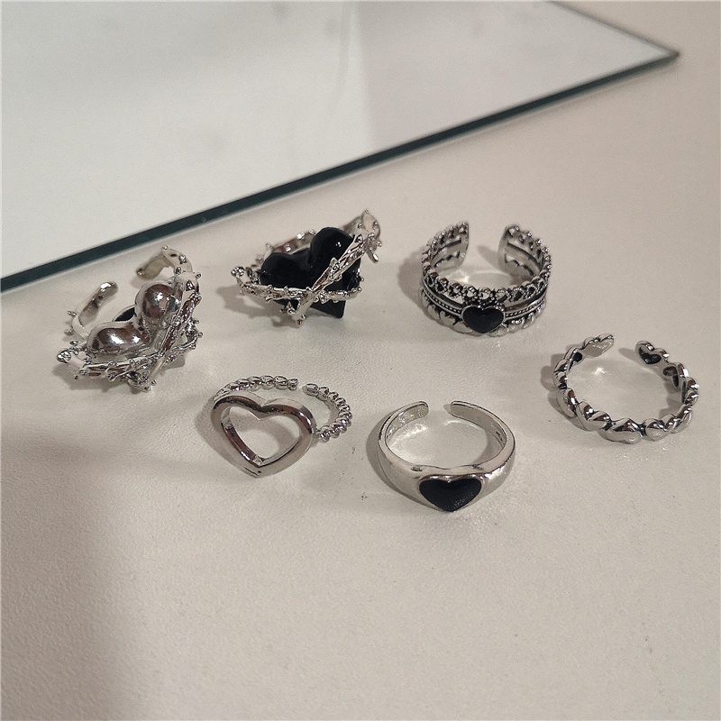 Set Cincin Warna Silver Dapat Disesuaikan Gaya Punk Korea Untuk Wanita