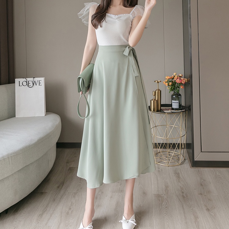 Casual Midi A-line Rok Ribbon Plain Wrap Skirt Rok Panjang Lilit Pita C906