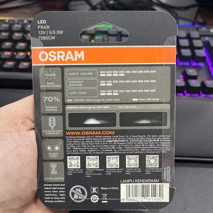 OSRAM OHSERAM BOHLAM LED HS1 H4 LAMPU UTAMA MOTOR KAKI 3 PUTIH AC DC PLUG N PLAY ORI AKSESORIS ASLI