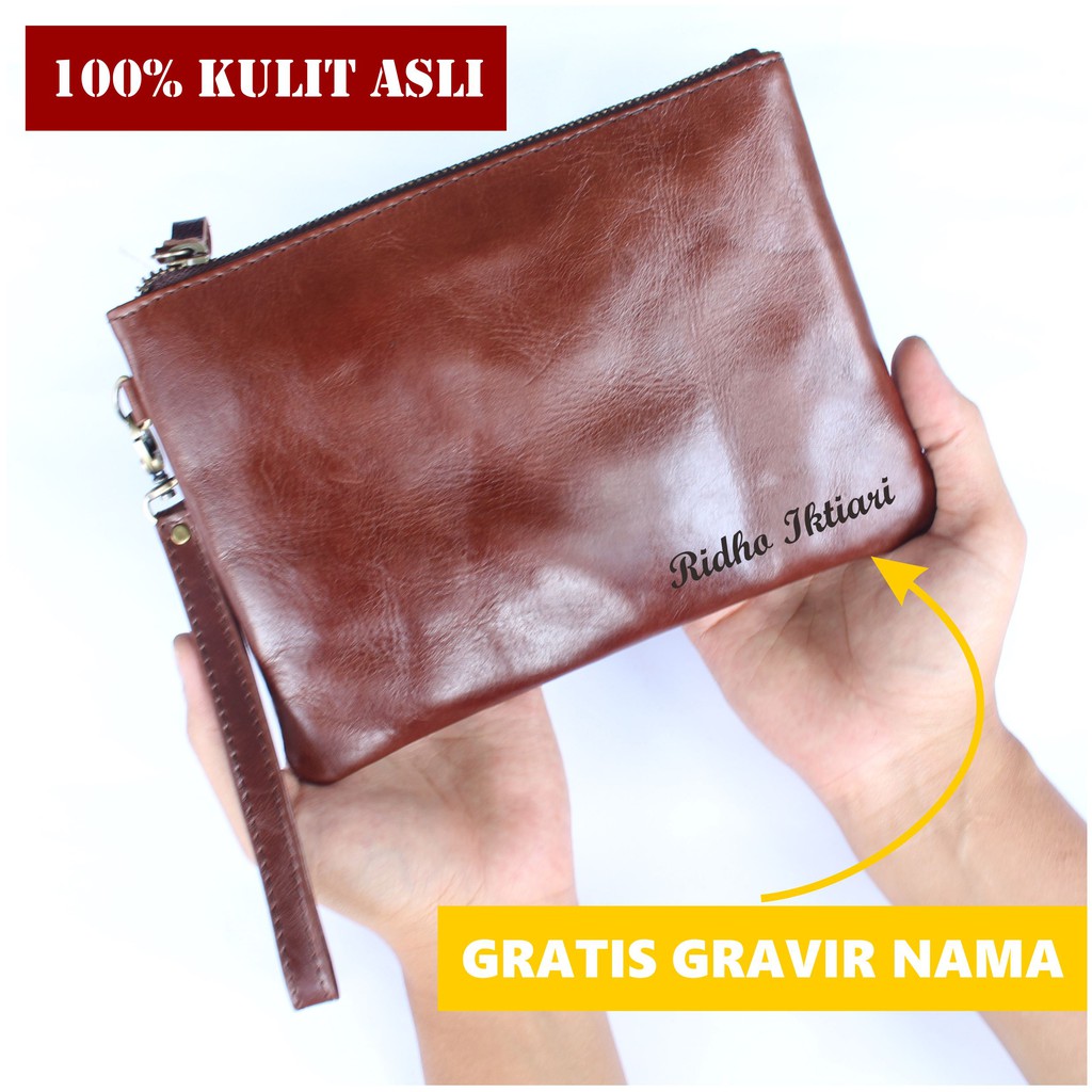 CLUTCH PRIA DAN WANITA KULIT SAPI ASLI MODEL HARRY / FREE GRAVIR NAMA DI CLUTCH