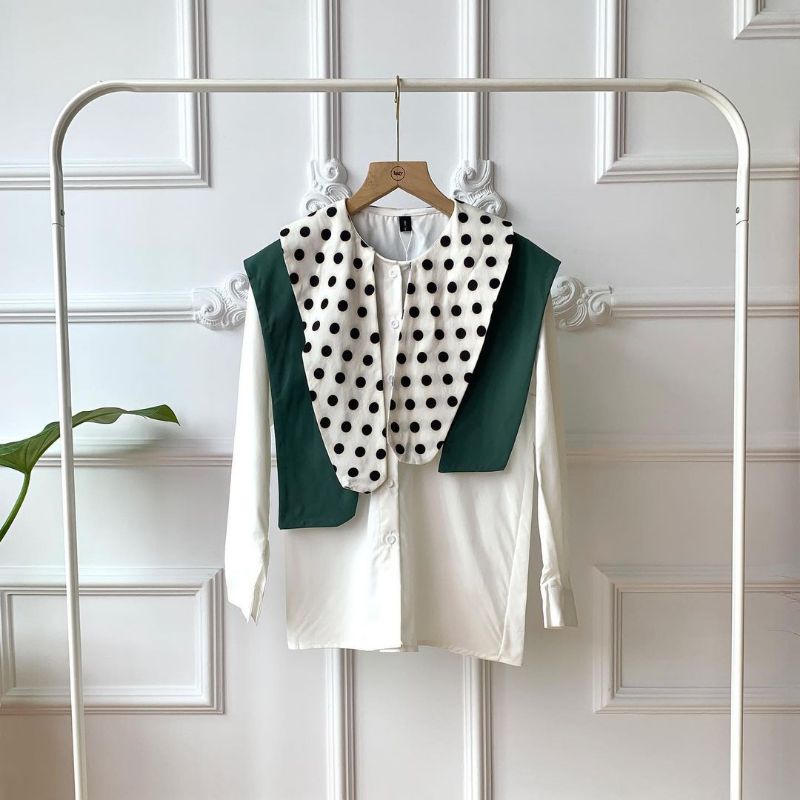 Blouse - Kemeja - Putih - kerah Polkadot