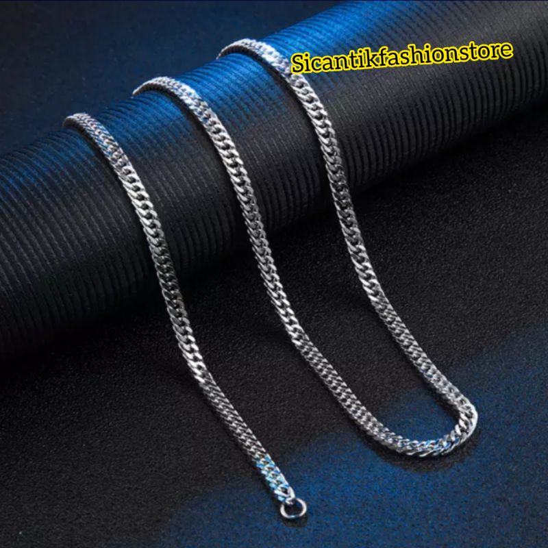 KALUNG RANTAI PADAT TITANIUM 50CM FASHION PRIA WANITA  BAGUS MURAH TERLARIS ANTI KARAT/LUNTUR MEWAH