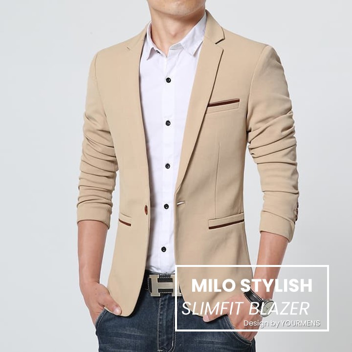 BLAZER MILO - JAS SEMI FORMAL SLIMFIT KOREA STYLE CASUAL TRENDY COKLAT MUDA