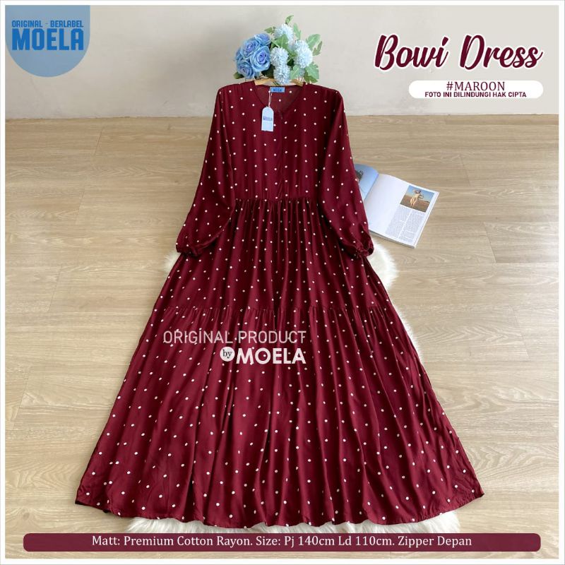 Bowi Dress Gamis Polkadot Jumbo Allsize Busui Premium Catton Rayon Original Ori Moela Berlabel-Maroon
