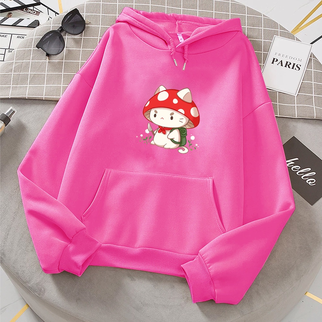 Sweater hoodie anak perempuan MUSHROOM CAT sweter anak cewek cowok murah