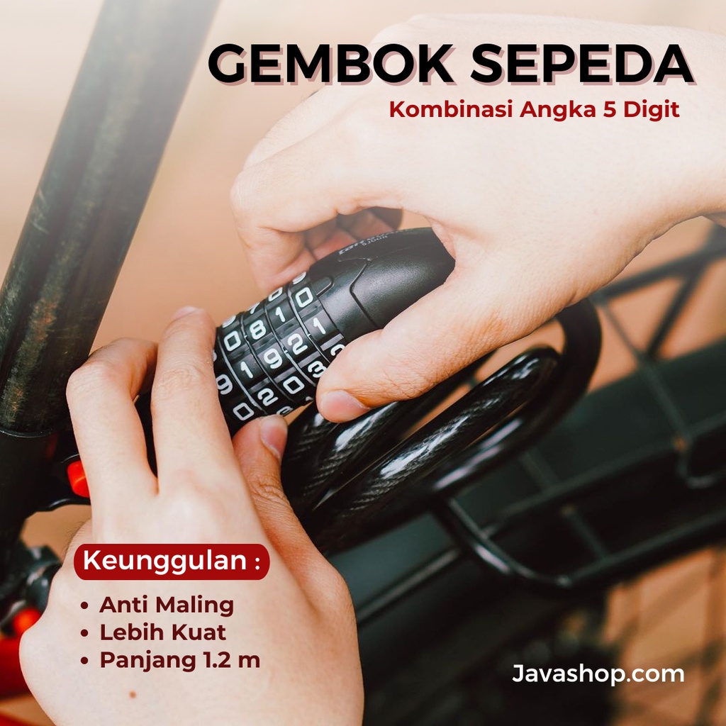 Kunci Gembok Sepeda &amp; Motor Kode Angka 5 Digit Tali Pengunci Anti Maling