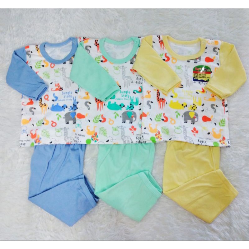 Setelan Panjang Zahdan Motif Kancing Bahu / Stelan Anak Zahdan 0-15 bulan / Piyama Anak / Baju Anak Panjang