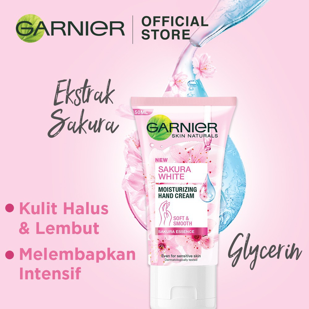 GARNIER SAKURA WHITE MOISTURIZING HAND CREAM 50ML + FREE HAND SANITIZER