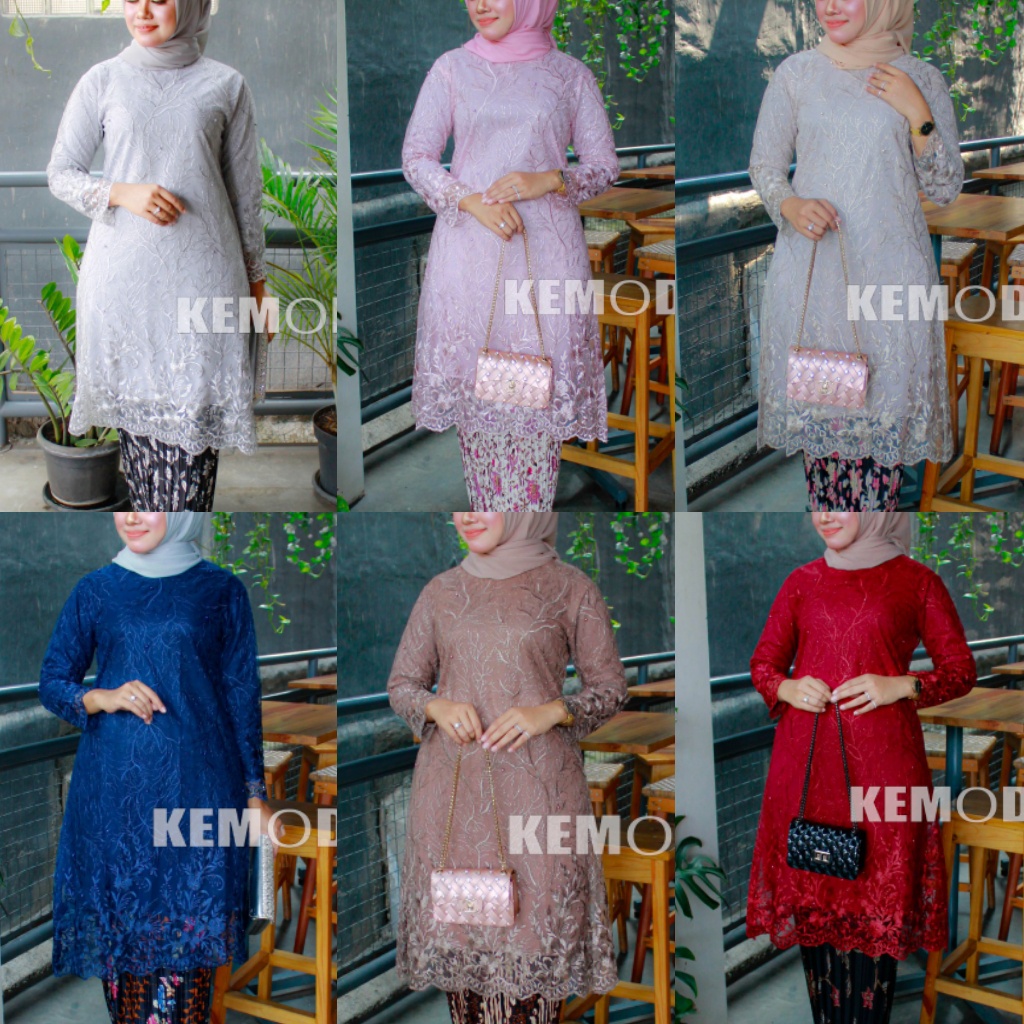 Kebaya Modern Tunik Tulle / Tille Setelan Rok Plisket