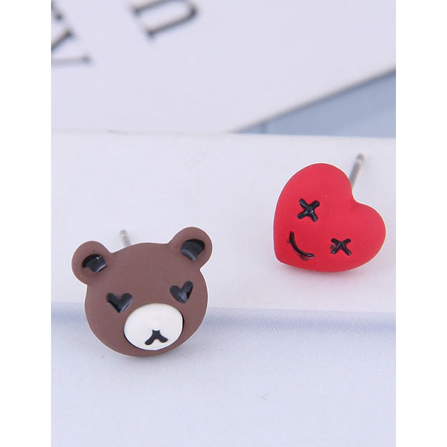 LRC Anting Tusuk Fashion Brown Winnie Asymmetric Stud Earrings A60204