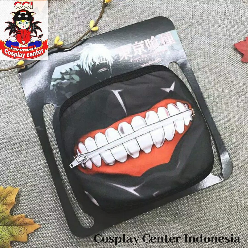 [Bisa COD] Masker Kaneki Zipper (Resleting) Impor Bahan Katun Cosplay/Topeng Tokyo Ghoul