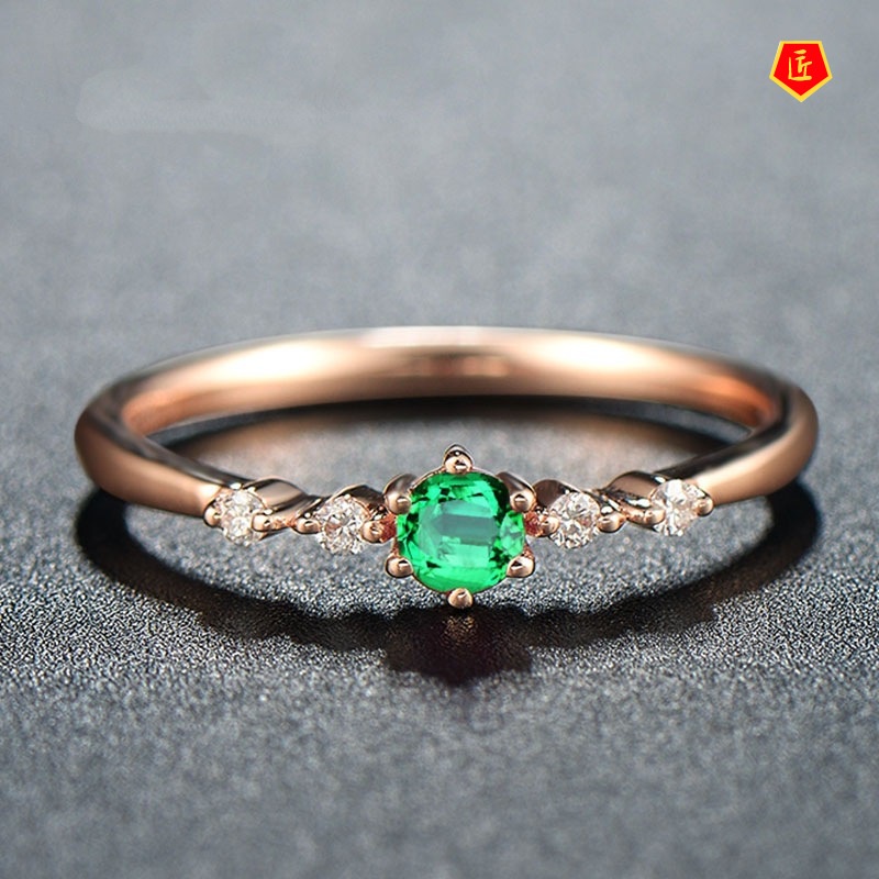 [Ready Stock]Elegant Personality Green Gem Rose Gold Ring