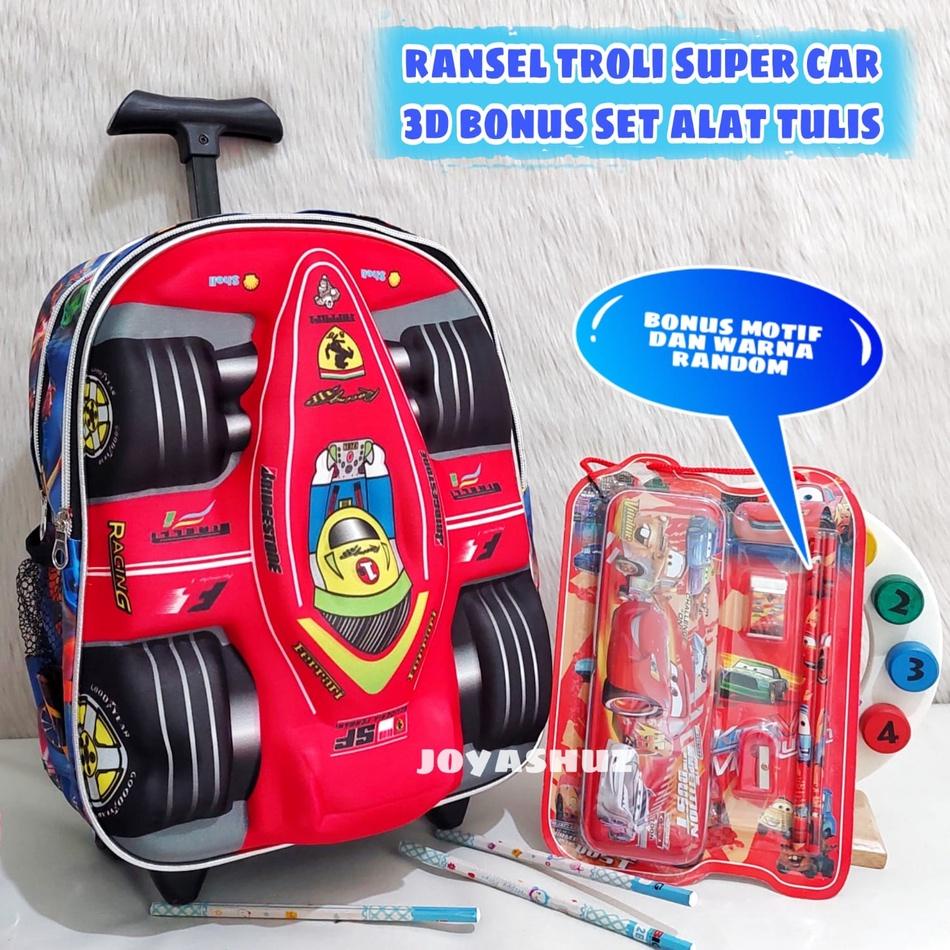 Super Luar Biasa Tas Troli Anak Laki Laki Super Car - Tas Troli 3 Dimensi - Tas Troli Sekolah Gratis Botol Minum - Ransel Anak Troli TK - Tas Troli Anak Karakter Super Car 3D - Tas Troli Gratis Botol Minum - Ransel Troli Keren - Ransel Troli Super Car - J