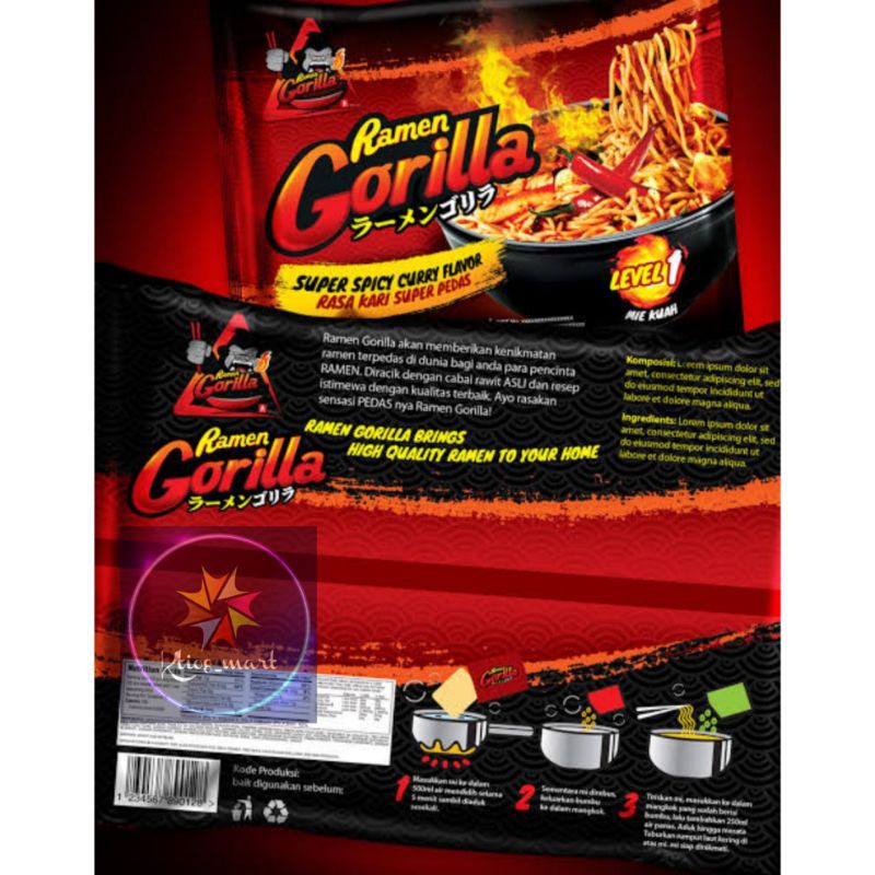 

Ramen Gorilla SUPER SPICY Ramen Level 1 & 3 120 gr/kuah dan goreng