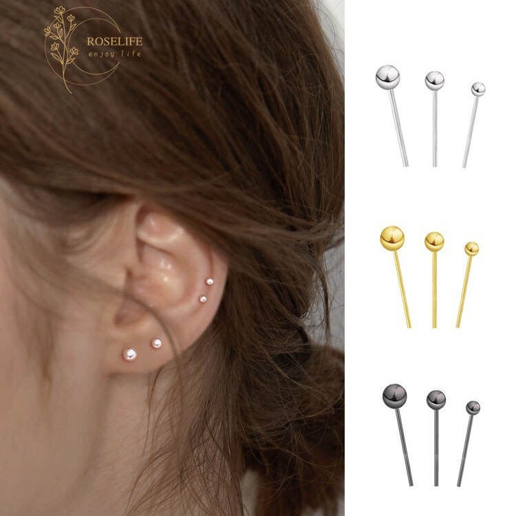 Roselife 1 Pasang Anting Tusuk Sterling Silver 925 Desain Bulat Kecil Simple Untuk Wanita / Anak Perempuan