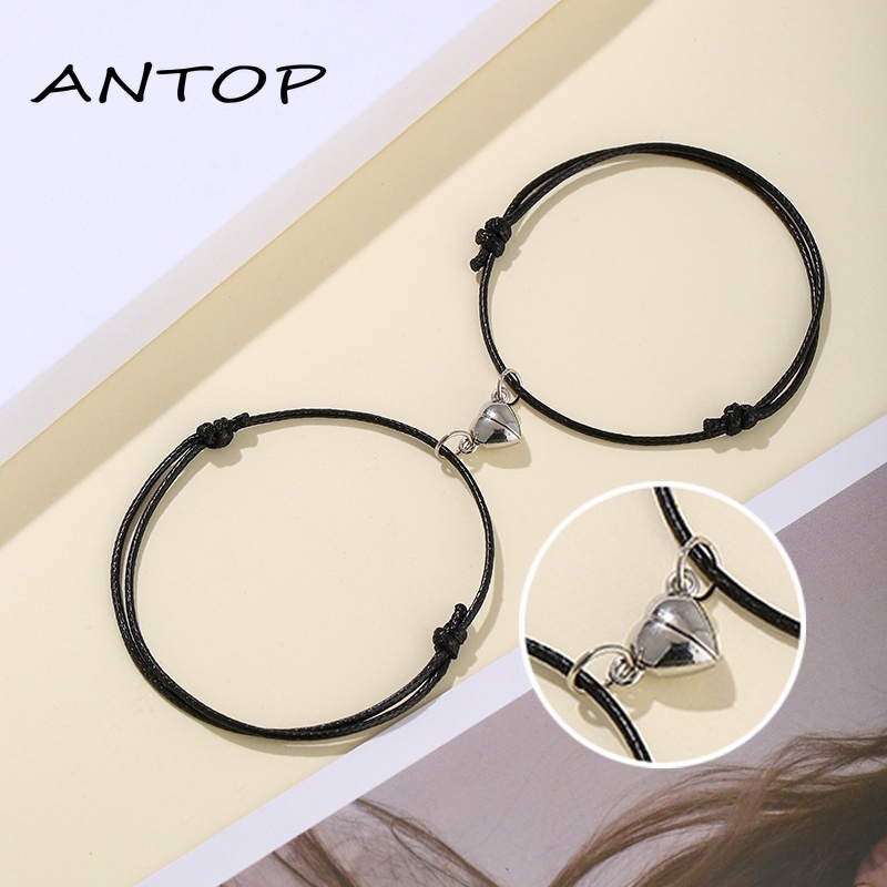 2 Pcs Gelang Couple POLOS Magnetik Pasangan Tali Lilin Pria Dan Wanita Aksesoris Fashion Hadiah ANTOP