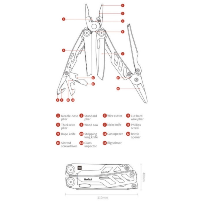 NEXTOOL X HUOHOU MULTIFUNCTION KNIFE 15in1 - Pisau Lipat