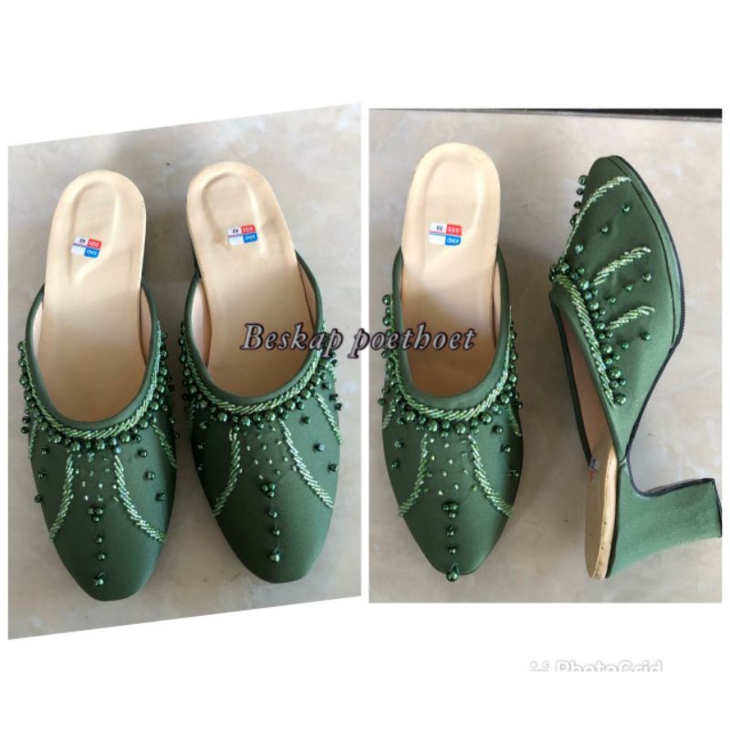 wedding shoes selop pengantin Payet hijau sage green tua