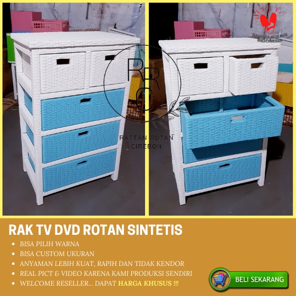 Lemari Rak Laci 5 dan 6 Susun Rotan Sintetis Kabinet Plastik Laci Atas